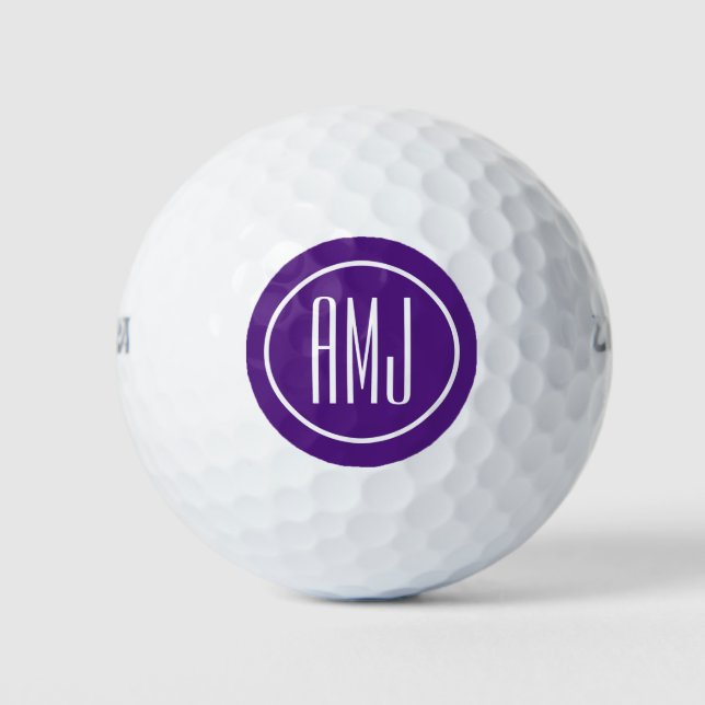 Balles De Golf Personnaliser violet et monogramme blanc (Devant)