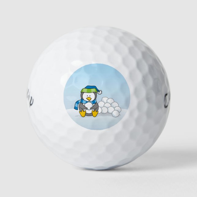 Balles De Golf Petit pingouin assis avec des boules de neige (Devant)