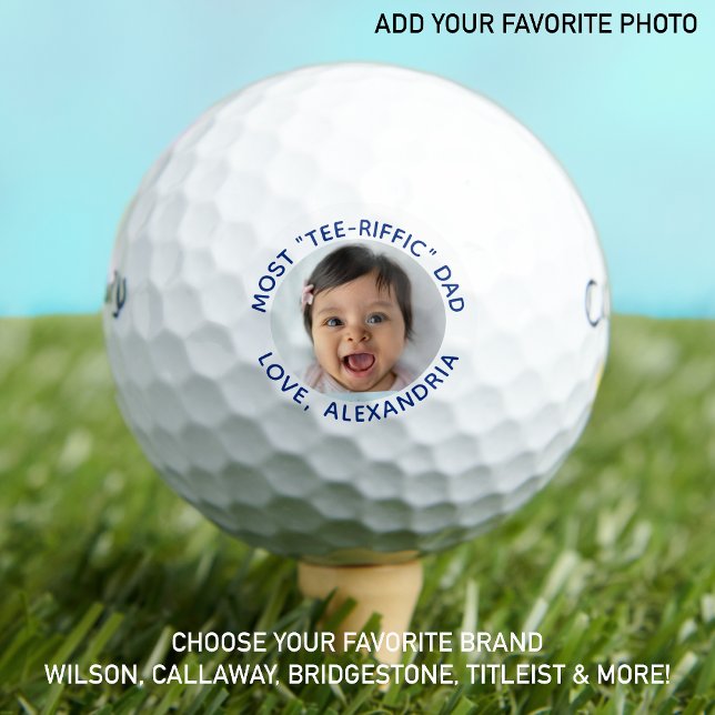 Balles De Golf Photo Bleue Bleue Personnalisée Meilleur Papa Jama (Créateur téléchargé)
