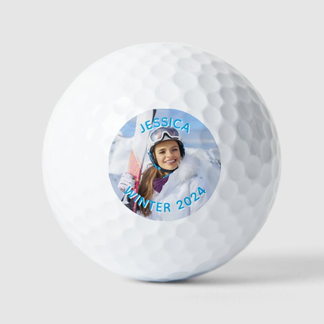 Balles De Golf Photo de famille Sky Blue Text personnalisée (Recto)