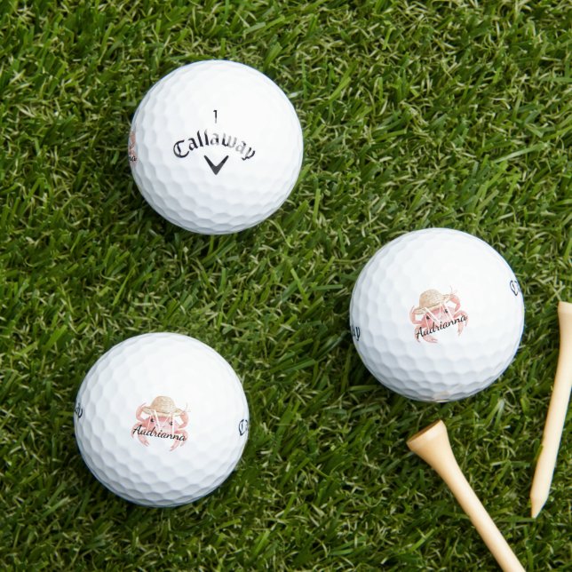 Balles De Golf Pink Crab with Hat Monogram (Herbe in situ)