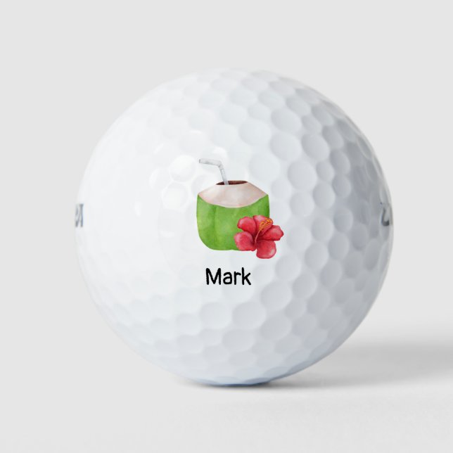 Balles De Golf Plage Thème Cocotier avec Hibiscus Hawaii Flower (Devant)