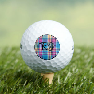 Balles De Golf Plaid Personnalisé Bleu, Violet, Turquoise, Jaune