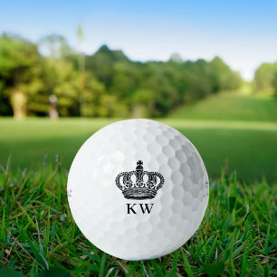 Balles De Golf Plaques de monogramme blanc noir de la couronne ro
