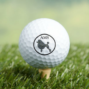 Balles De Golf Poodle Chien Silhouette Jaune & Grille Bleue