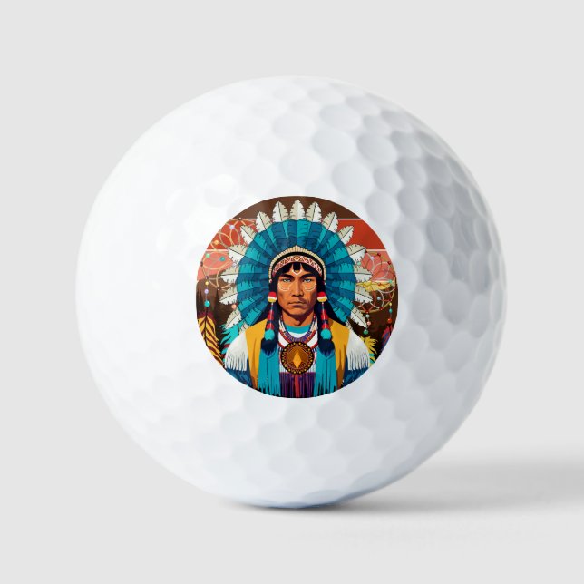 Balles De Golf Portrait puissant en chef amérindien (Recto)
