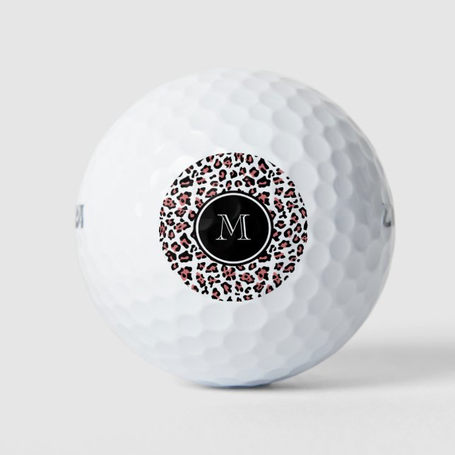 Balles De Golf Poster de animal Léopard Noir Pêcher avec Monogram (Devant)