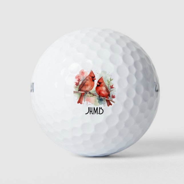Balles De Golf Red Cardinal Bird Couple Animal Monogram Art (Devant)