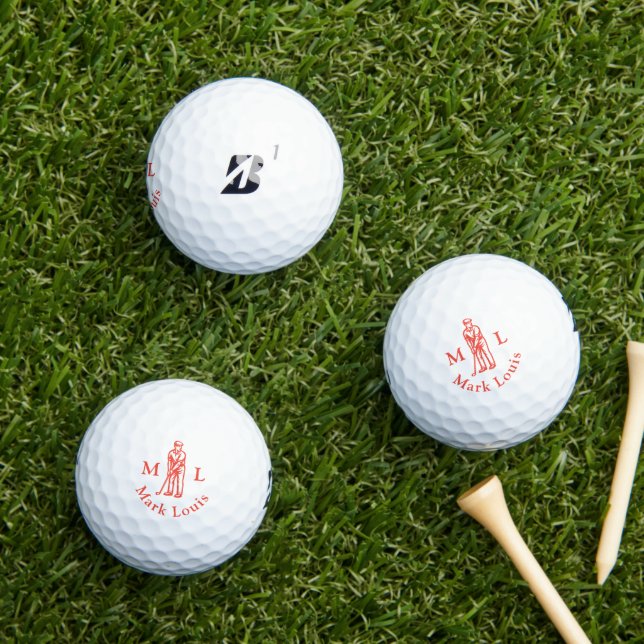 Balles De Golf Red Golfer Initiales Nom Personnalisé (Herbe in situ)
