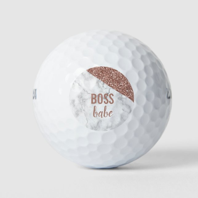 Balles De Golf Rose Gold Glitter Monogramme | Marbre Boss Babe (Devant)