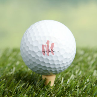 Balles De Golf rose moderne blanc monogramme nom commercial initi