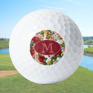 Balles De Golf Roses blanches et roses Florales Monogramme person