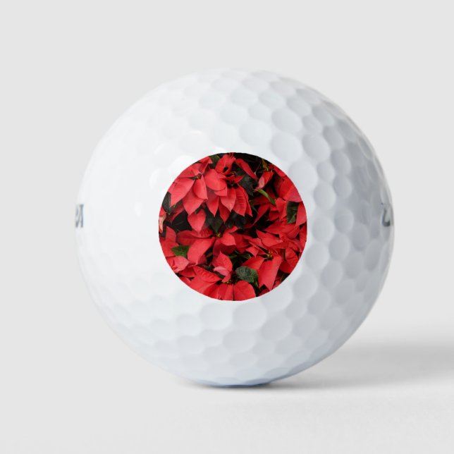Balles De Golf Rouge Poinsettias II Noël Fête Florale (Devant)