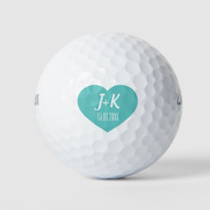 Balles De Golf Salle de mariée Monogramme Turquoise Heart Golf Ba