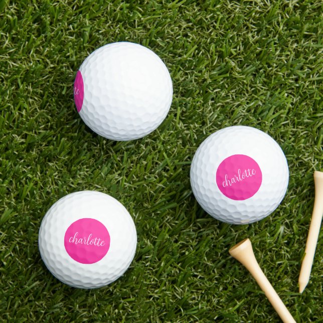 Balles De Golf Script de calligraphie de fille rose et blanc chau (Herbe in situ)