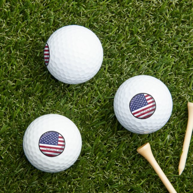 Balles De Golf Signature personnalisée American Flag and Name (Herbe in situ)
