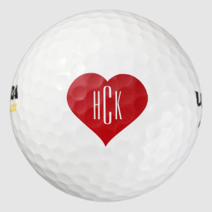 Balles De Golf Simple coeur rouge et monogramme
