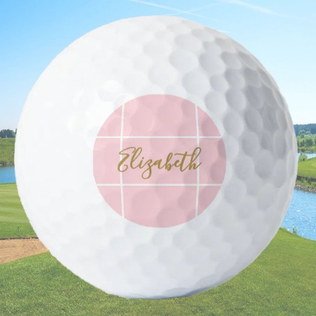Balles De Golf Simple doux rose minimaliste nom personnalisé dame (Créateur téléchargé)