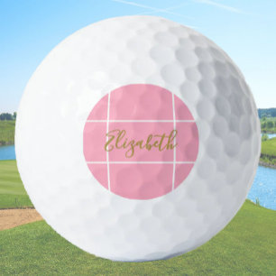Balles De Golf Simple rose minimaliste nom personnalisé dames