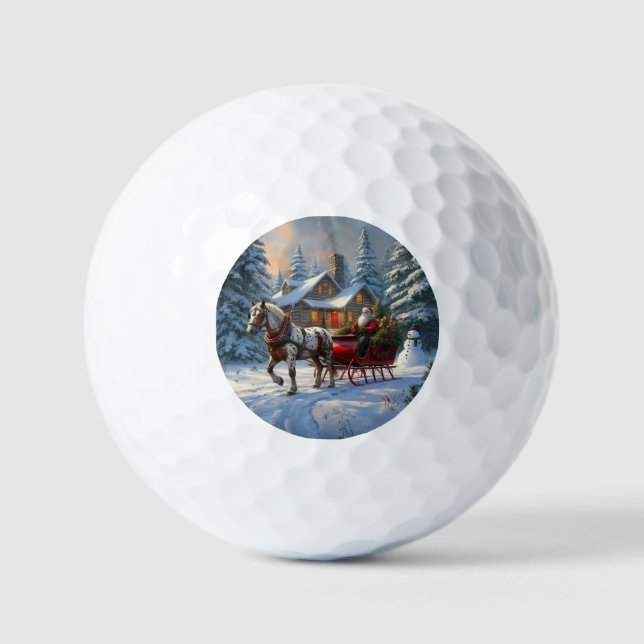Balles De Golf Sleigh Père Noël à cheval de Noël (Recto)