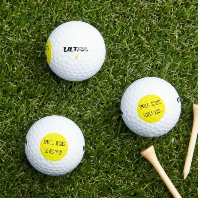 Balles De Golf Souriez, Jésus Vous Aime Jaune Joyeux Soleil (Herbe in situ)
