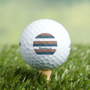 Balles De Golf Stripes Personnaliser Brown Turquoise Blanc
