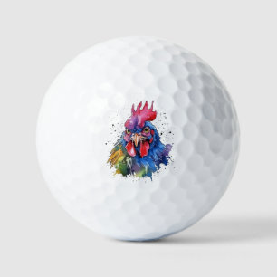 Balles De Golf Style d'aquarelle de poulet du coq du pays