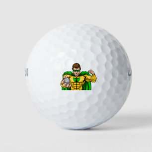 Balles De Golf Superhero Holding Golf Ball Sports Mascot