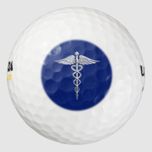 Balles De Golf Symbole Médicale de Chrome comme Caduceus sur Navy