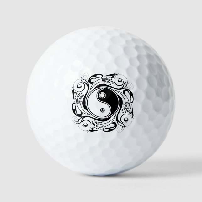 Balles De Golf Symbole Yin et Yang Style tatouage noir et blanc (Recto)