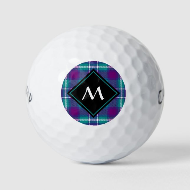 Balles De Golf Tartan vert de mer, violet et bleu (Devant)
