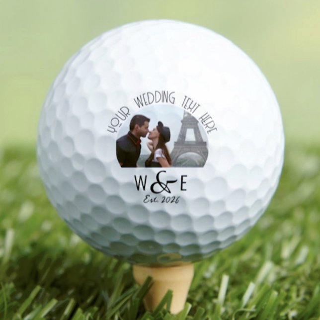 Balles De Golf Texte Art Déco personnalisé Golf Ball Wedding Fave (Custom Monogram Photo Art Deco Text Golf Ball Wedding Favors)