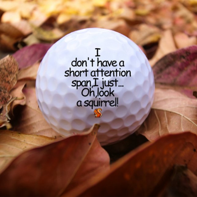 Balles De Golf Texte noir de l'écureuil d'attention moderne (Modern short attention squirrel funny quote golf ball)