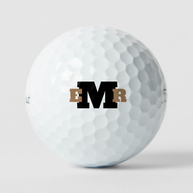 Balles De Golf Titulaire de monogramme noir et or personnalisé VI (Recto)