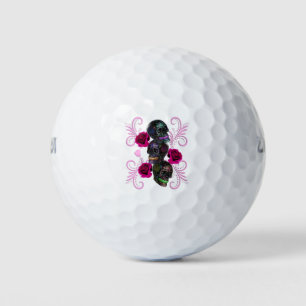 Balles De Golf Triple Jour Noir Des Crânes Morts Roses Rose