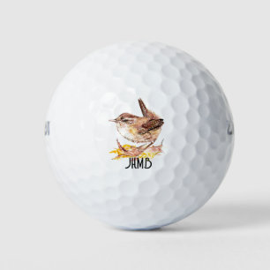 Balles De Golf Troglodyte à aquarelle Monogramme Oiseau Nature, F