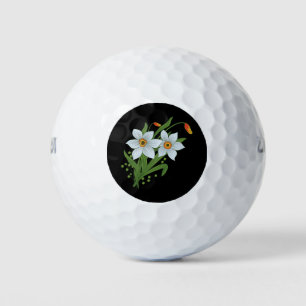 Balles De Golf Tulipes et jonquilles Fleurs Fond noir