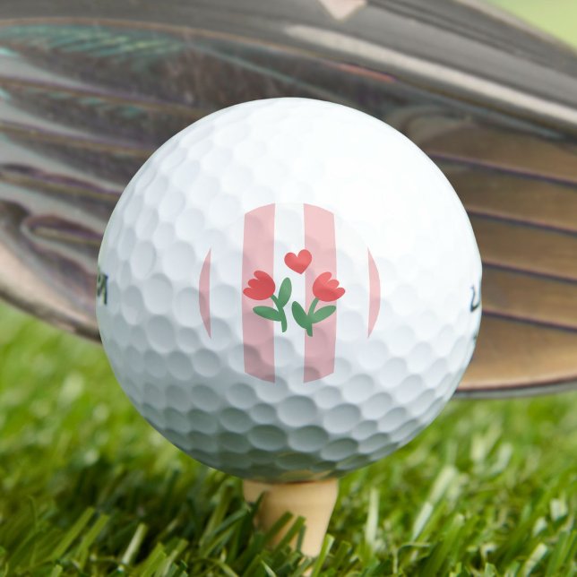 Balles De Golf Tulips and Heart with Pink stripes (Créateur téléchargé)