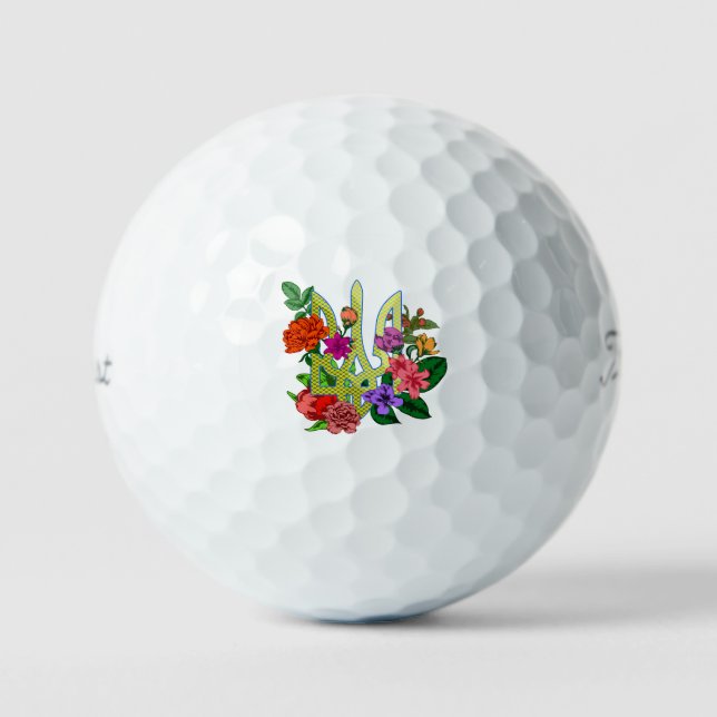 Balles De Golf Ukrainian heraldry trident tryzub blooming flowers (Recto)