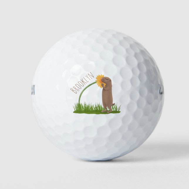 Balles De Golf Un mignon chien de prairie reniflant la caricature (Devant)