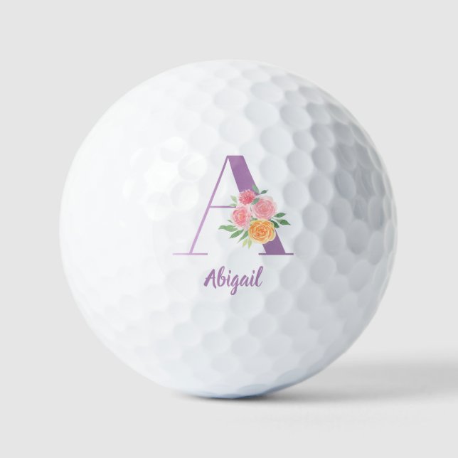 Balles De Golf Une aquarelle florale violet Monogramme Personnali (Recto)