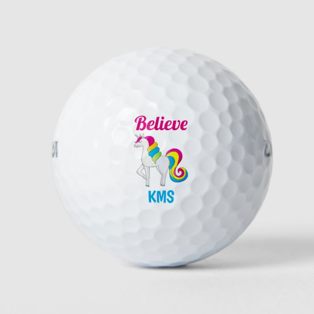 Balles De Golf Unicorn Croire Monogram Initials mignonne (Devant)