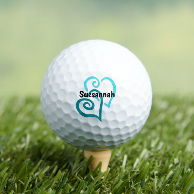 Balles De Golf Vert Turquoise Coeurs Liés Nom Modèle (T-shirt Insitu)