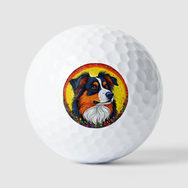 Balles De Golf Vibrant portrait illustré d'un chien (Recto)
