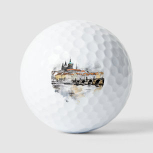 Balles De Golf Vieux Prague, aquarelle du pont Charles