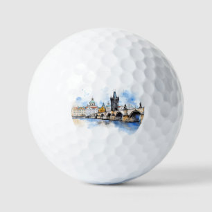 Balles De Golf Vieux Prague, aquarelle du pont Charles