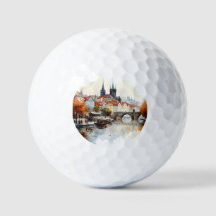 Balles De Golf Vieux Prague, aquarelle du pont Charles