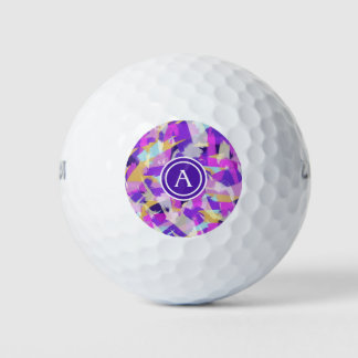 Balles De Golf Violet rose jaune Bleu moderne Monogramme Abstrait