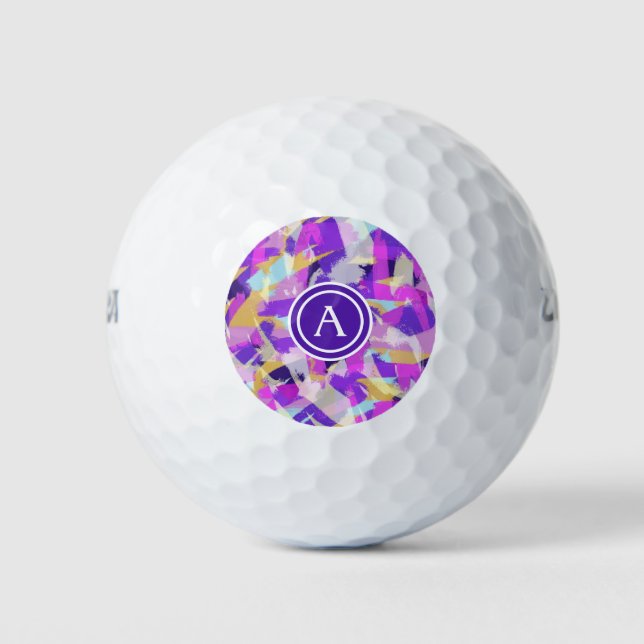 Balles De Golf Violet rose jaune Bleu moderne Monogramme Abstrait (Devant)