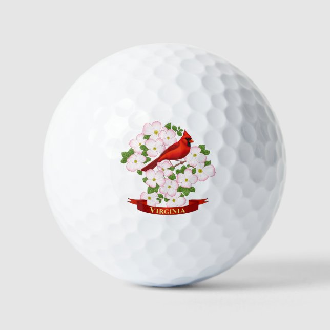 Balles De Golf Virginie State Cardinal Bird and Dogwood Flower Go (Recto)